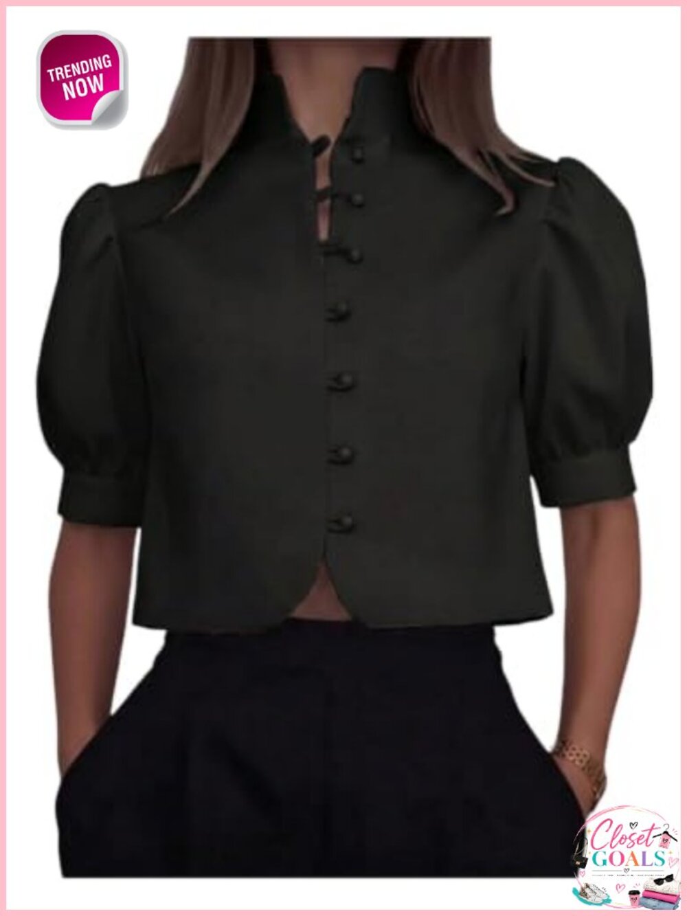 Puff Sleeve Cropped Jacket Button Front Lightweight Casual Outerwear